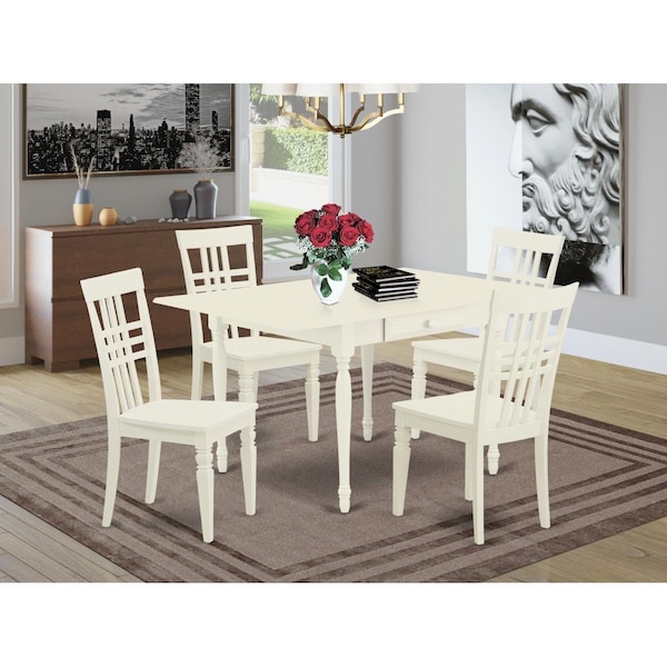 East West Furniture 5 Piece Monza Dining Table Set - Linen White MZLG5-LWH-W - main